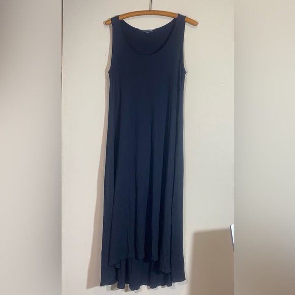 Eileen Fisher Black Rayon Lycra Sleeveless Maxi Dress Small High Low Hem - Picture 6 of 8